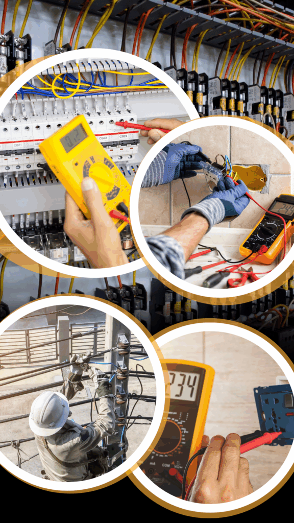 Técnico realizando mantenimiento eléctrico en redes industriales".
